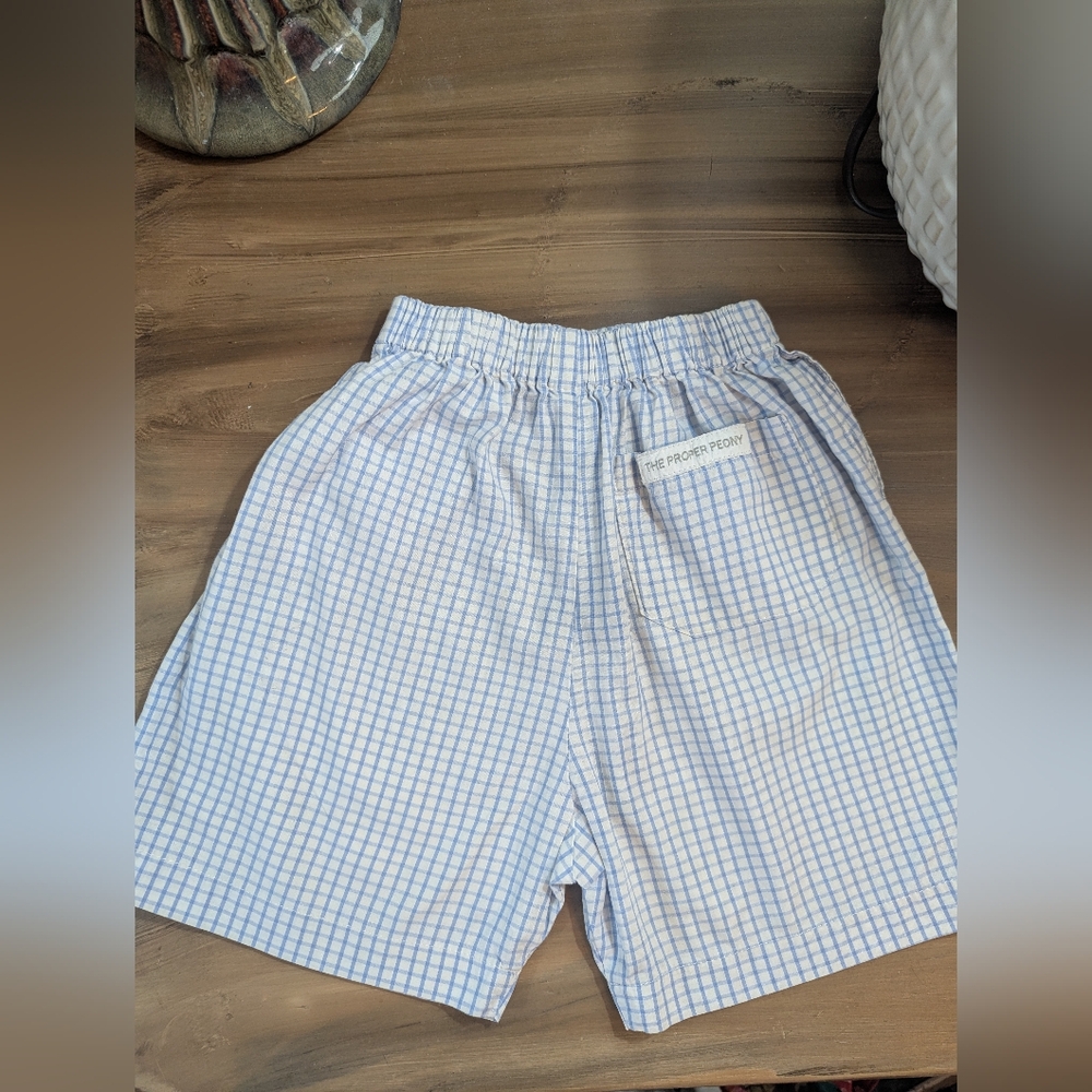 Proper Peony  Boys Shorts Size 6 Blue Sbc White Checked